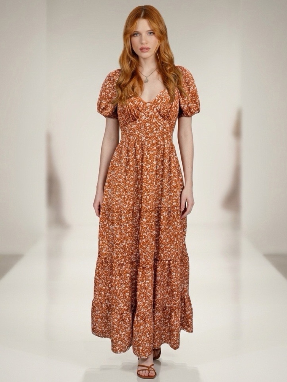 Pie in the Sky Floral Smocked Midi Dress Medium Cottagecore Puff Sleeve